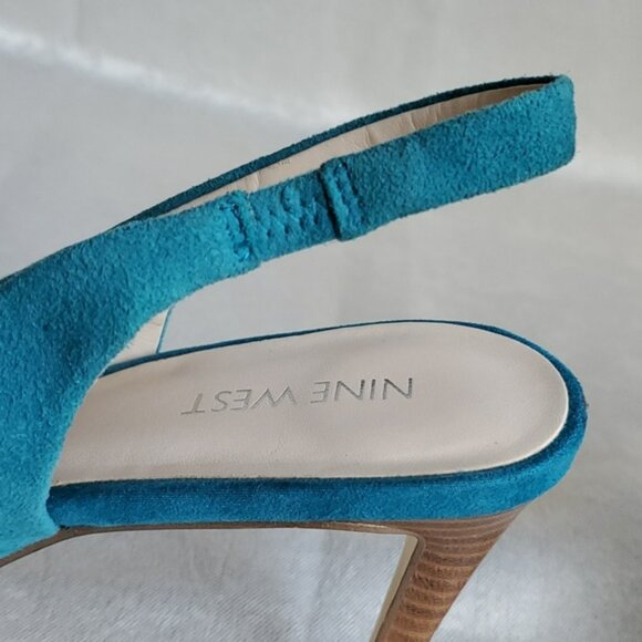 NINE WEST Teal Suede Leather Upper Slingback Heels SIZE: 9M - Picture 7 of 14
